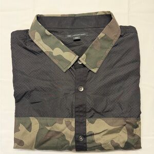 INC International‎ Concepts Black Button-Down Shirt with Camo Trim